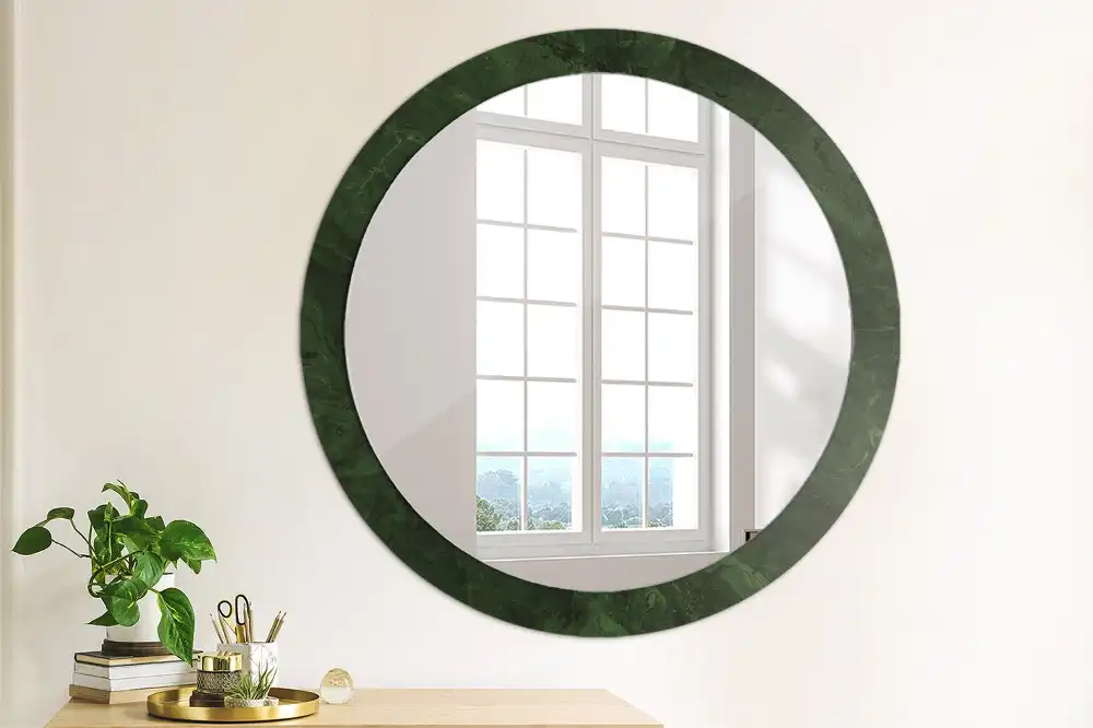 Miroir rond cadre imprimé marbrure verte