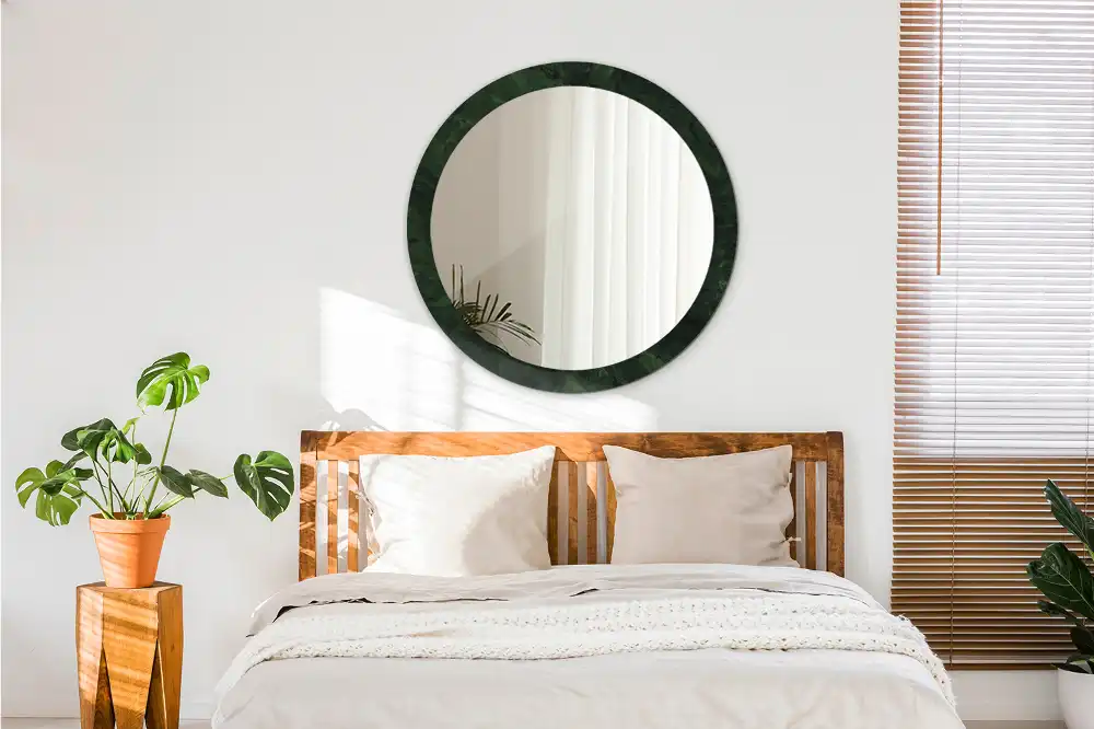 Miroir rond cadre imprimé marbrure verte