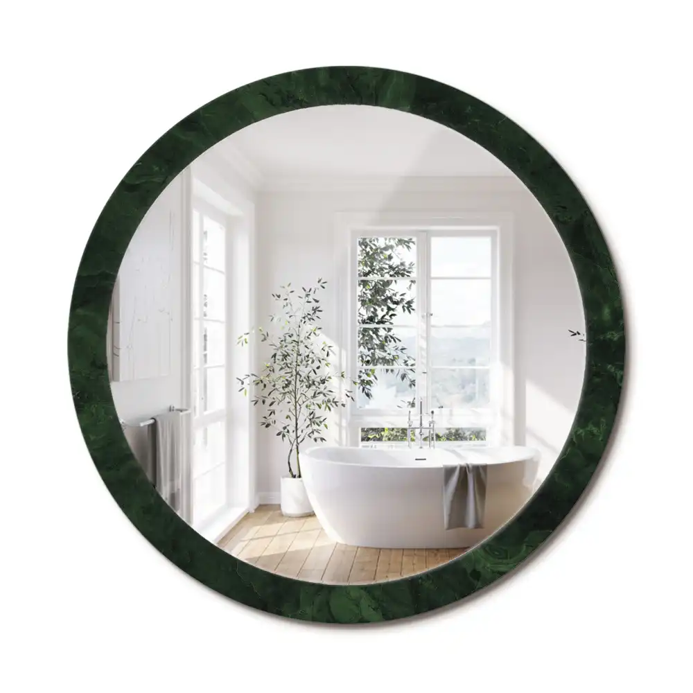 Miroir rond cadre imprimé marbrure verte