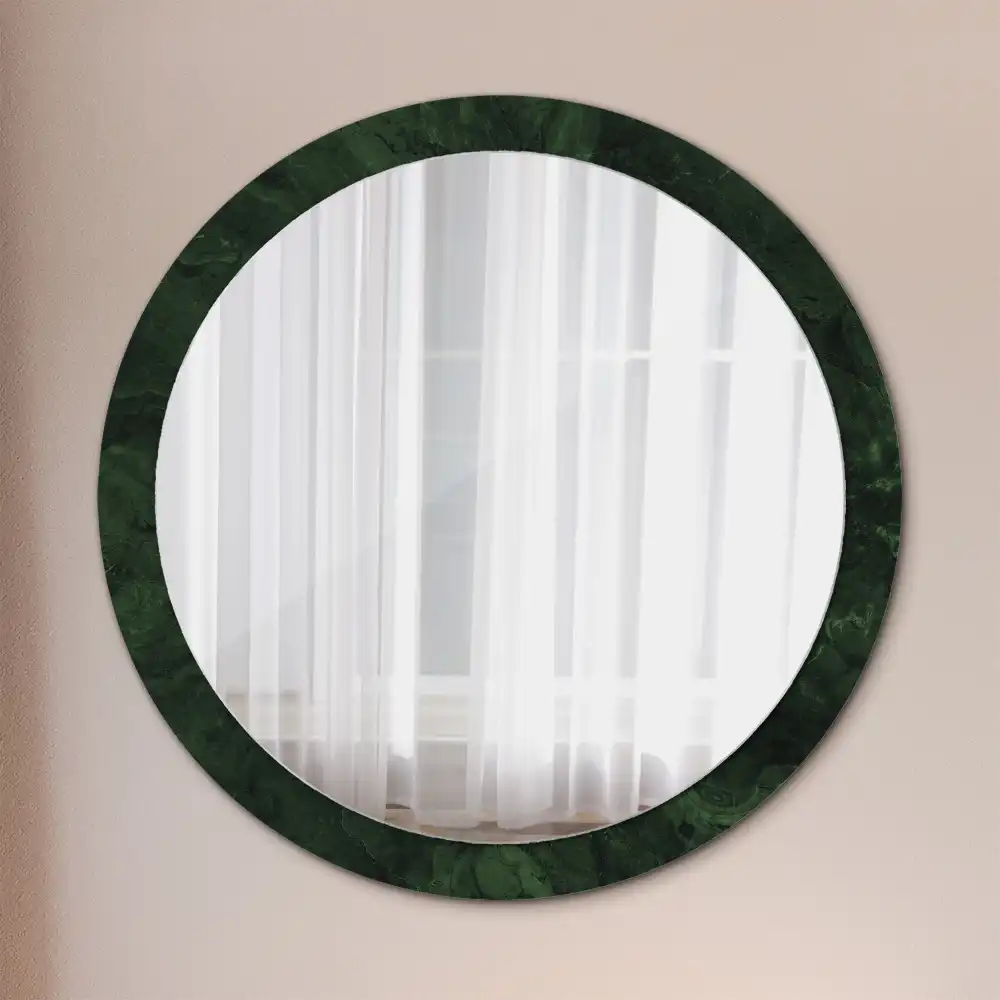 Miroir rond cadre imprimé marbrure verte