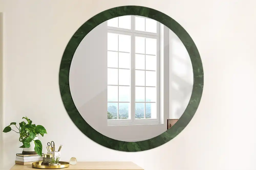 Miroir rond cadre imprimé marbrure verte