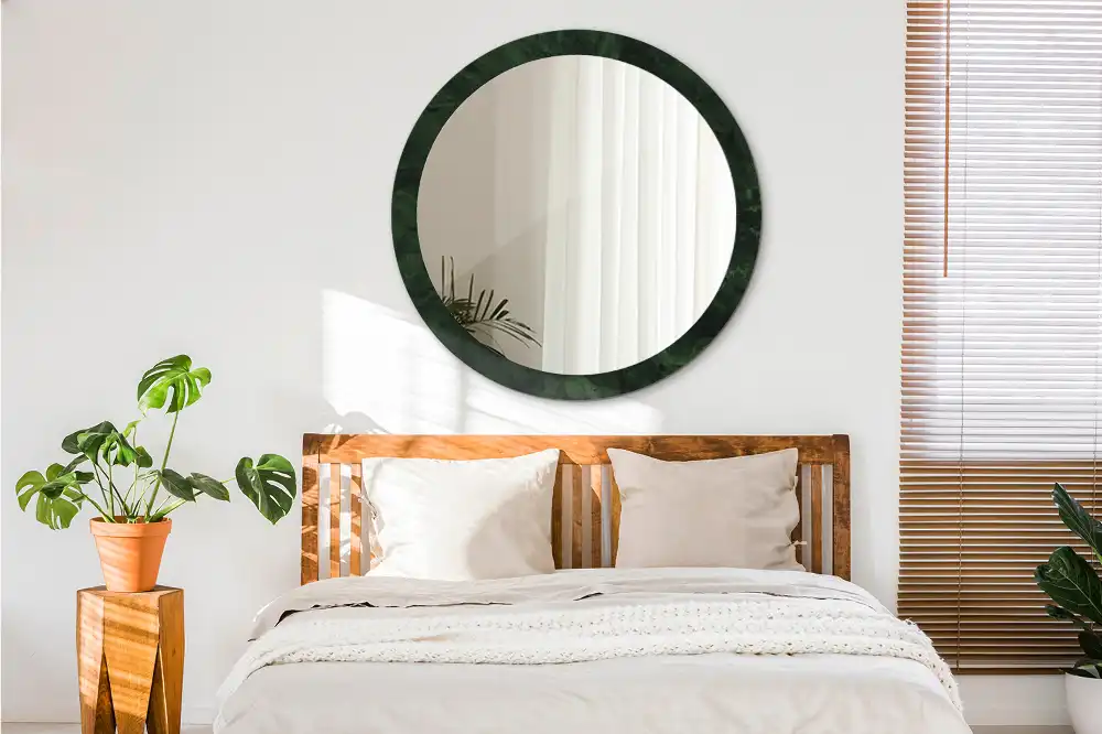 Miroir rond cadre imprimé marbrure verte