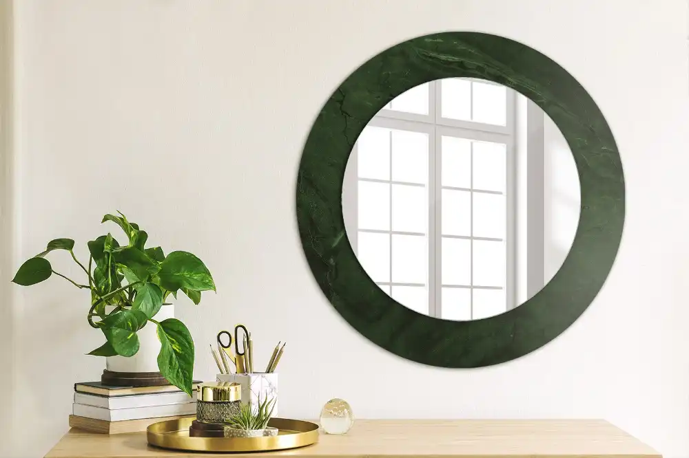 Miroir rond cadre imprimé marbrure verte