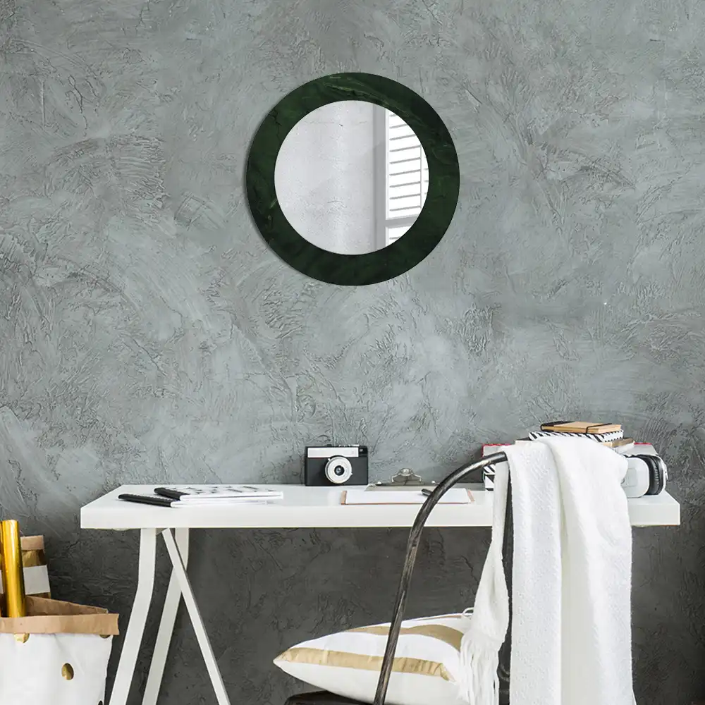 Miroir rond cadre imprimé marbrure verte