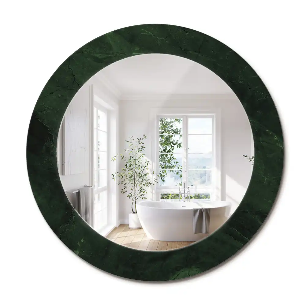 Miroir rond cadre imprimé marbrure verte