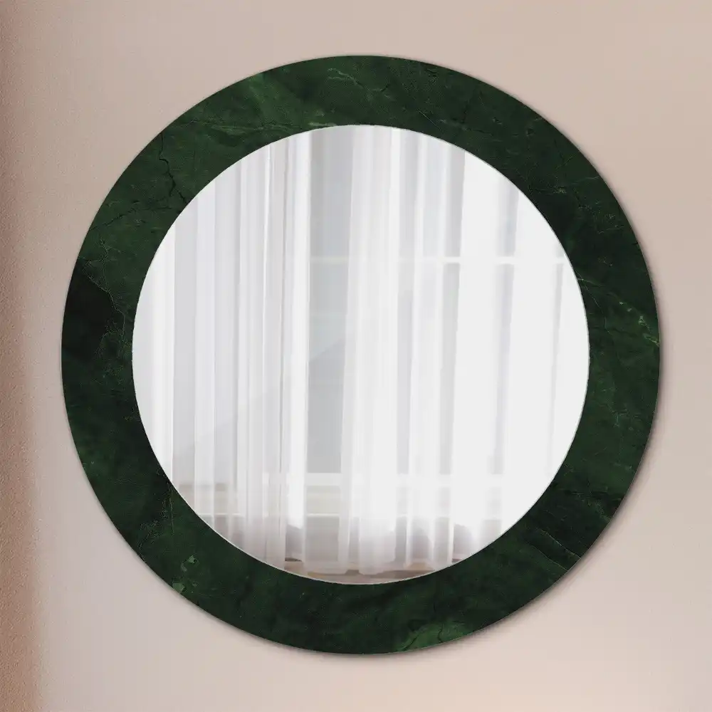 Miroir rond cadre imprimé marbrure verte