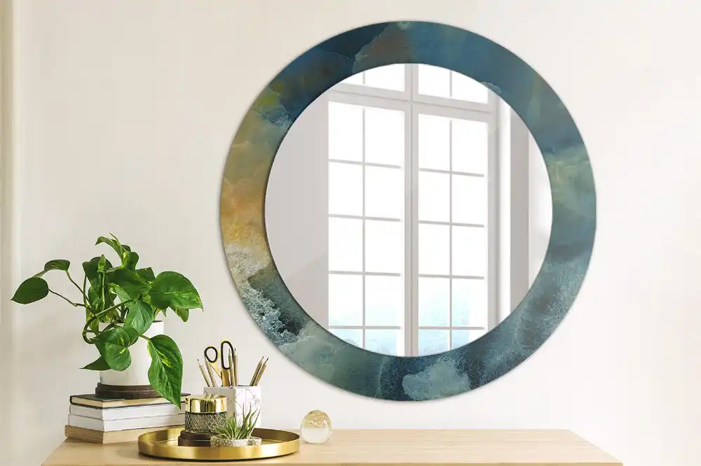 Miroir rond cadre imprimé onyx marbré