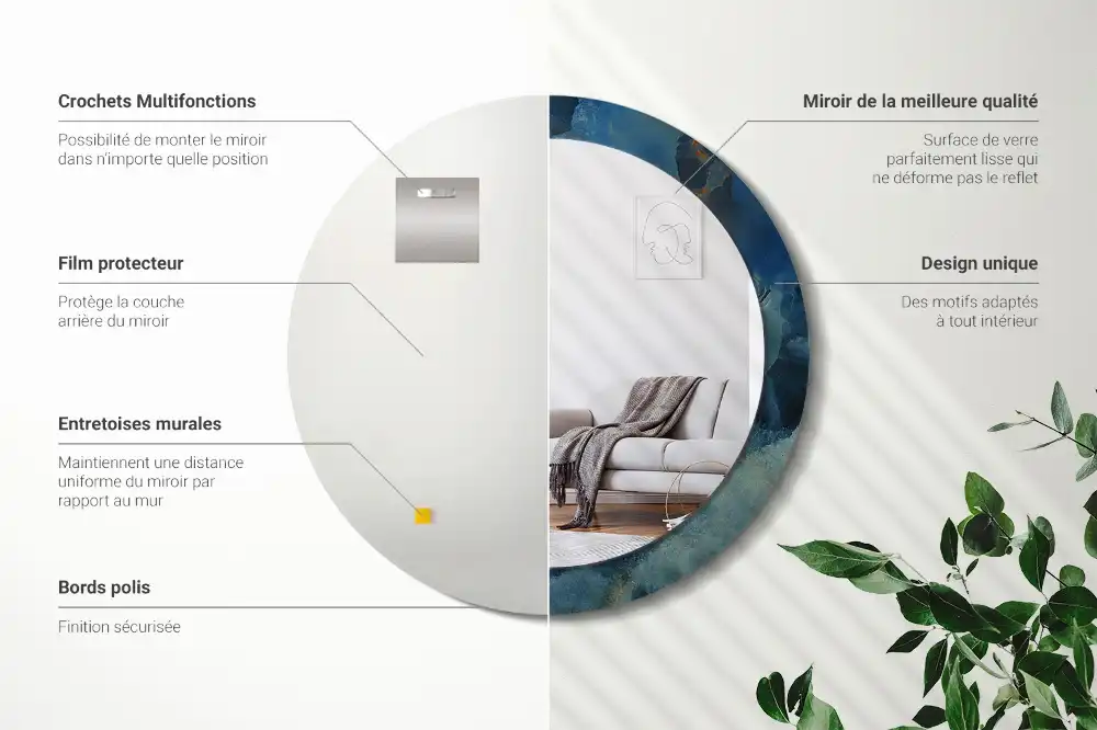 Miroir rond cadre imprimé onyx marbré