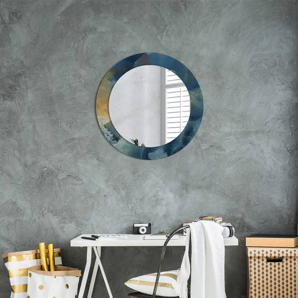 Miroir rond cadre imprimé onyx marbré