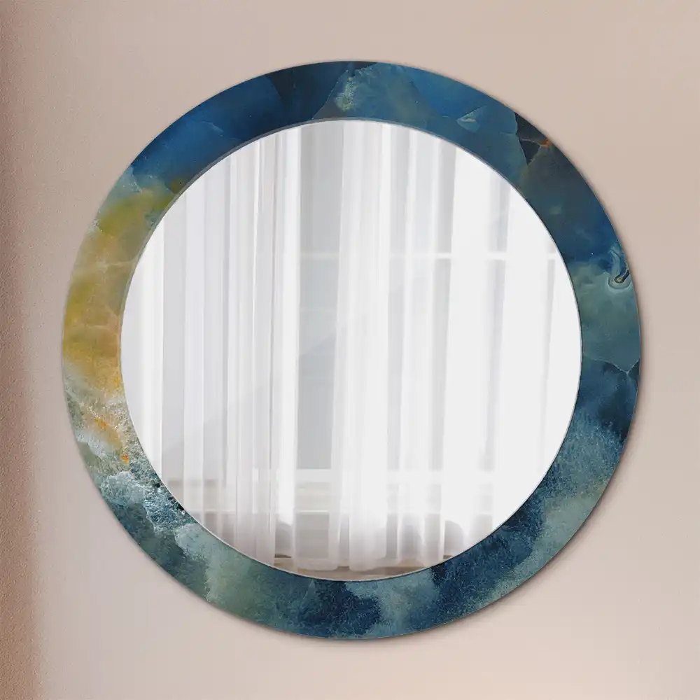 Miroir rond cadre imprimé onyx marbré