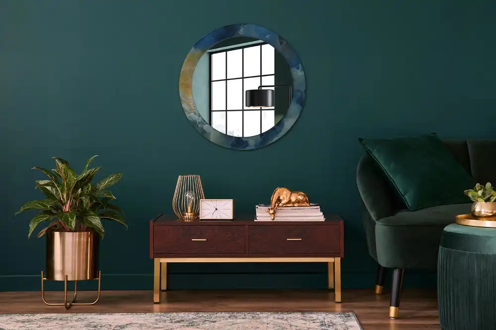 Miroir rond cadre imprimé onyx marbré