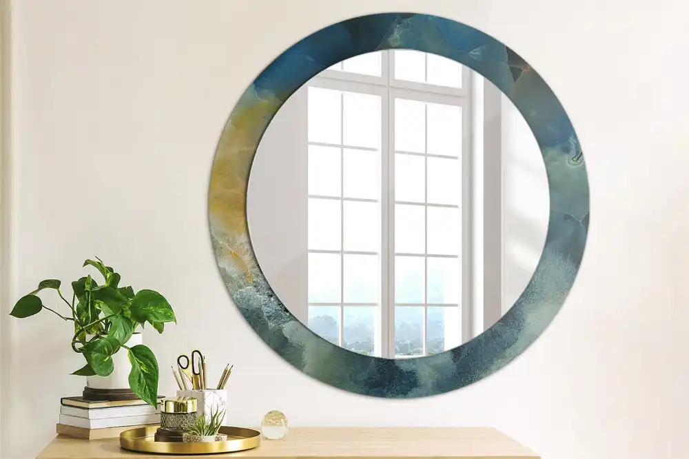 Miroir rond cadre imprimé onyx marbré