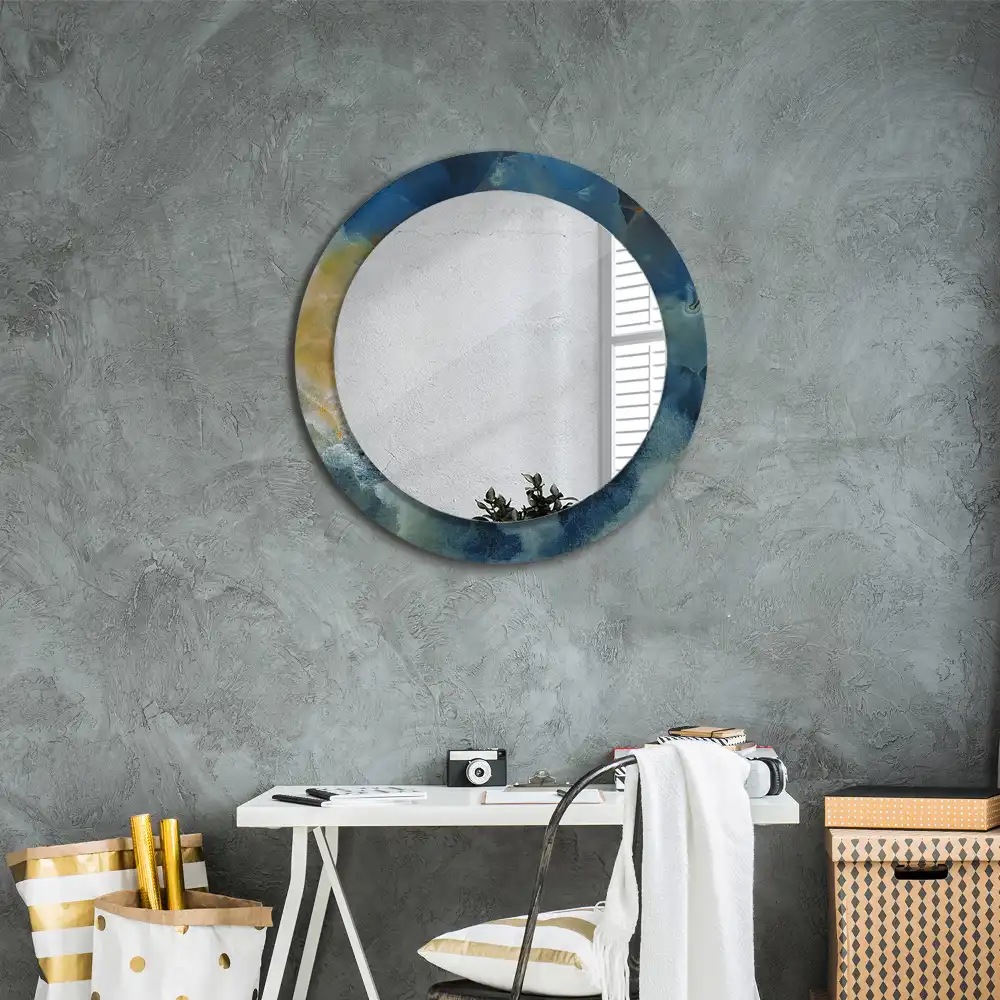 Miroir rond cadre imprimé onyx marbré