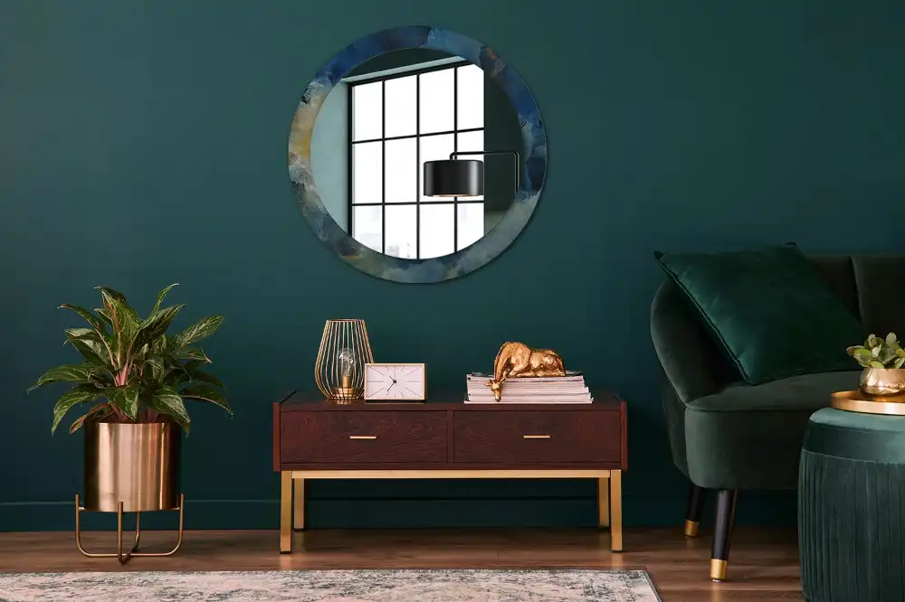 Miroir rond cadre imprimé onyx marbré