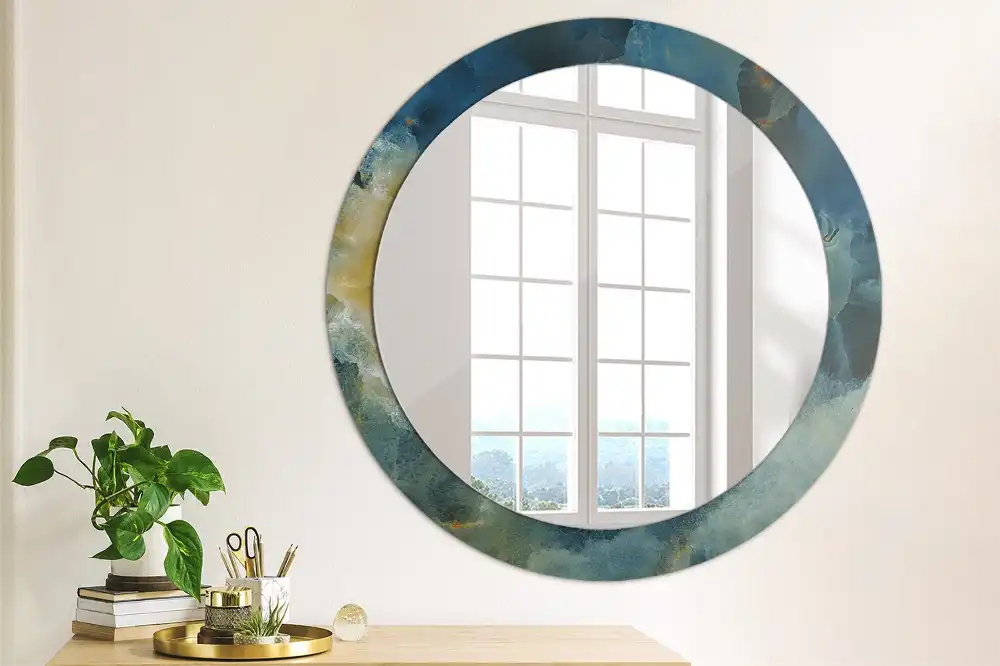 Miroir rond cadre imprimé onyx marbré