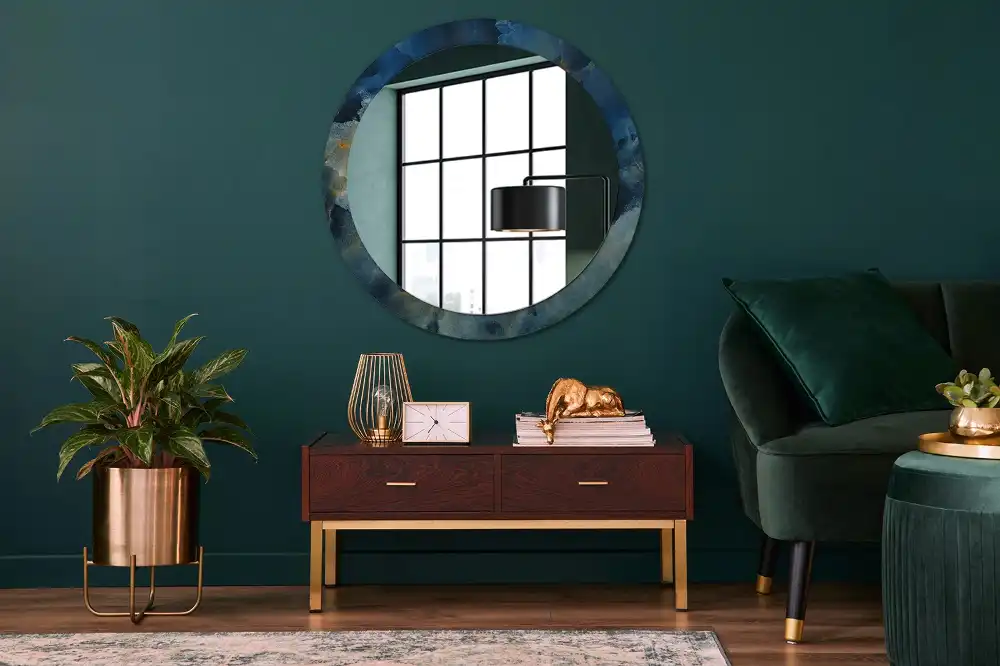 Miroir rond cadre imprimé onyx marbré