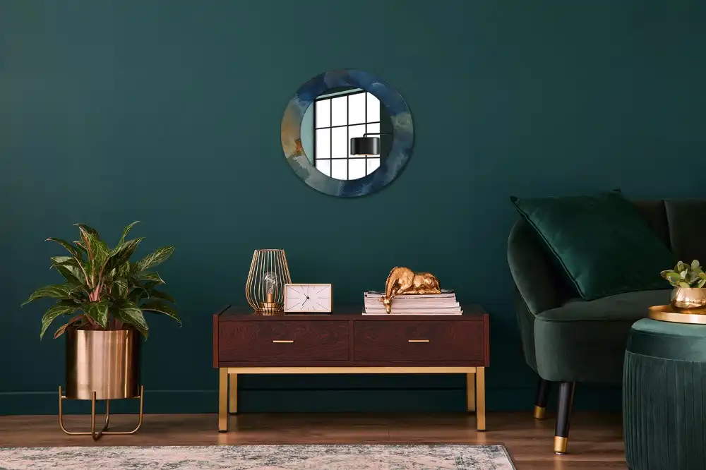 Miroir rond cadre imprimé onyx marbré