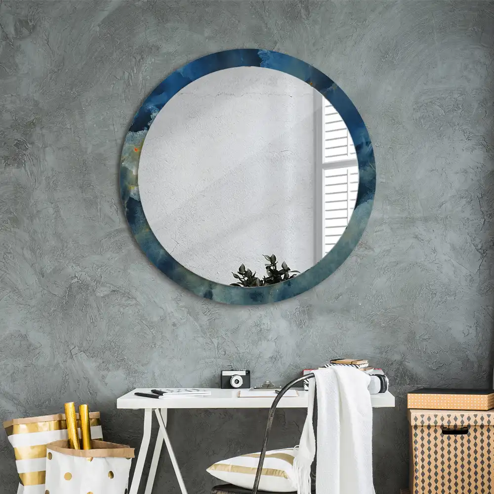 Miroir rond cadre imprimé onyx marbré