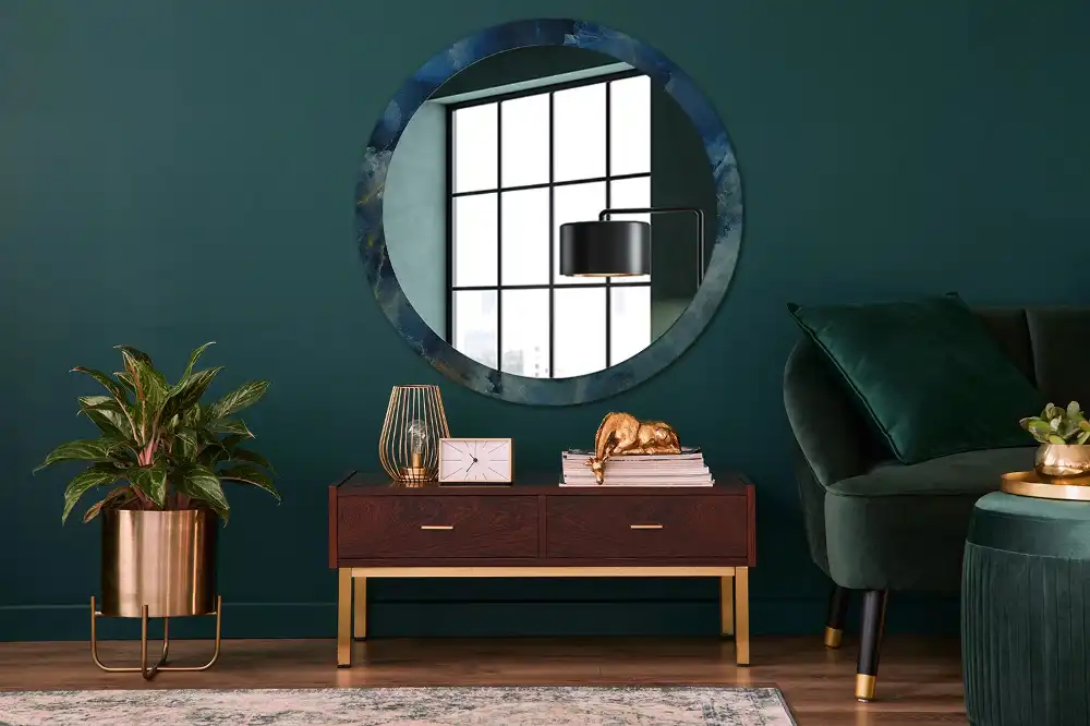 Miroir rond cadre imprimé onyx marbré