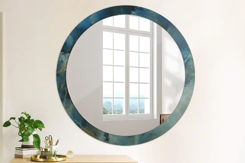 Miroir rond cadre imprimé onyx marbré
