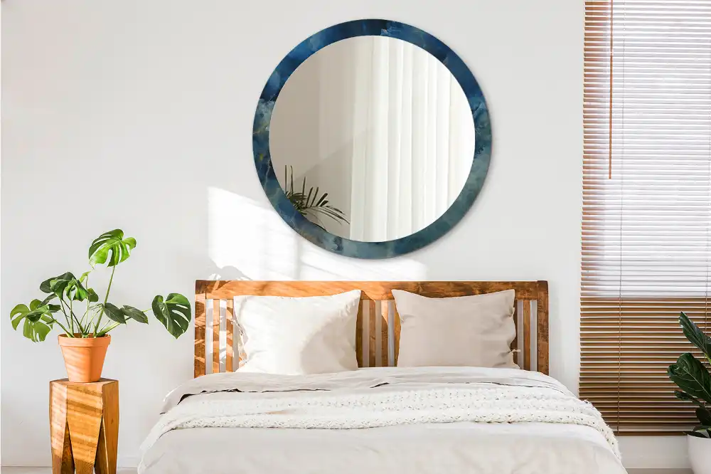 Miroir rond cadre imprimé onyx marbré