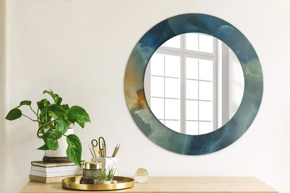 Miroir rond cadre imprimé onyx marbré