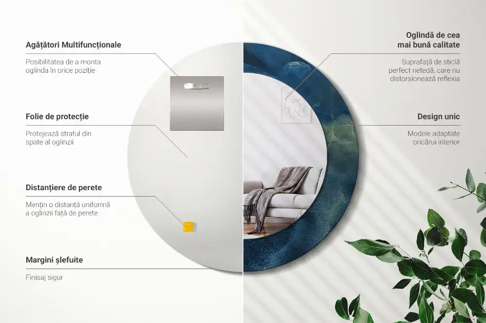 Miroir rond cadre imprimé onyx marbré
