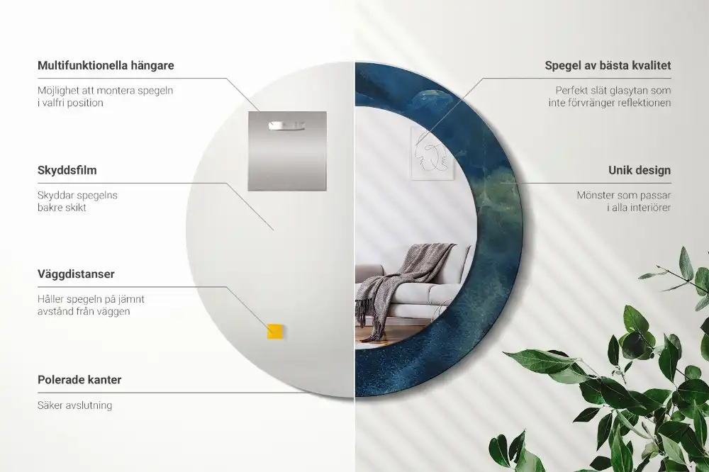 Miroir rond cadre imprimé onyx marbré