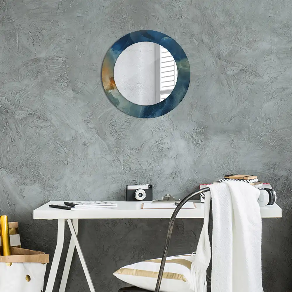 Miroir rond cadre imprimé onyx marbré