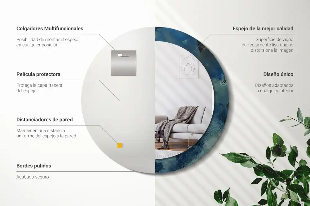 Miroir rond cadre imprimé onyx marbré