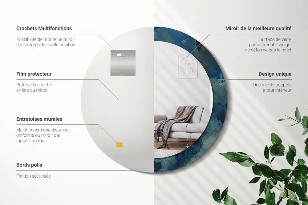 Miroir rond cadre imprimé onyx marbré