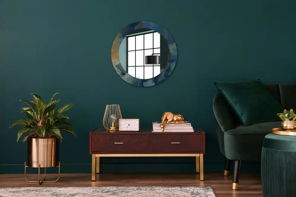 Miroir rond cadre imprimé onyx marbré