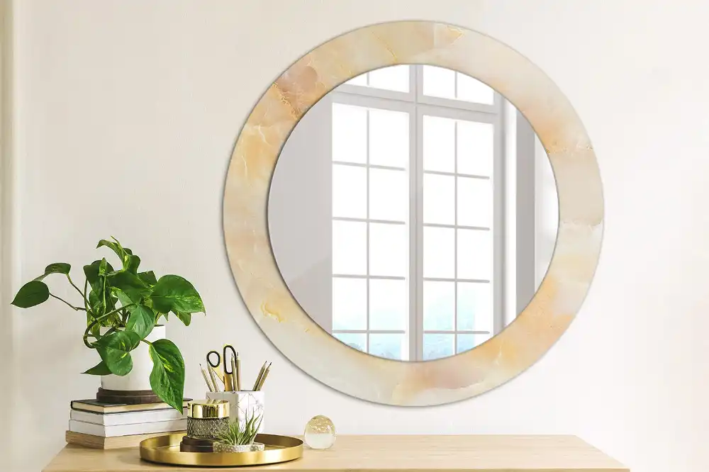 Miroir rond cadre avec impression onyx marbré