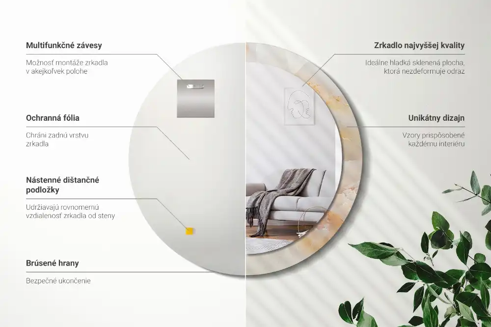 Miroir rond cadre avec impression onyx marbré