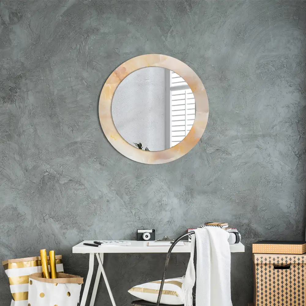 Miroir rond cadre avec impression onyx marbré