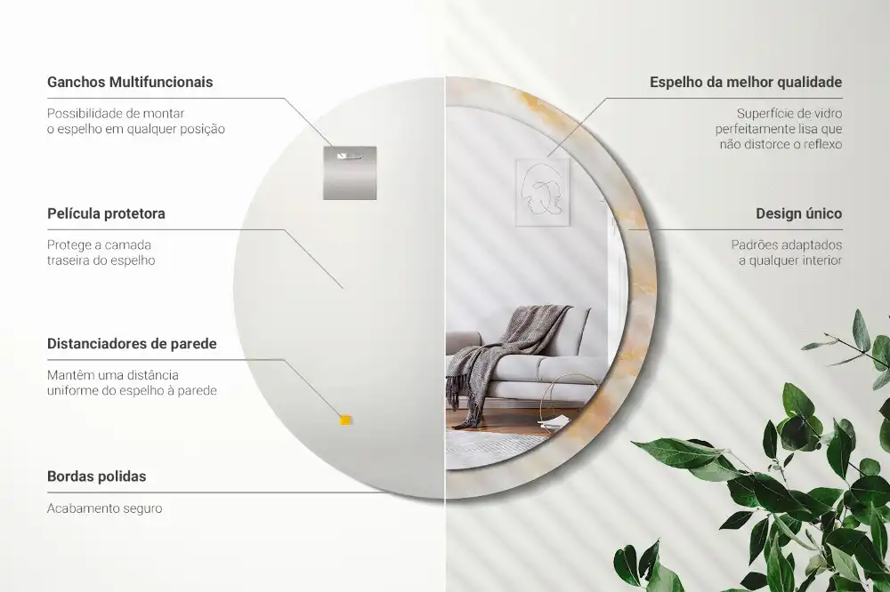 Miroir rond cadre avec impression onyx marbré