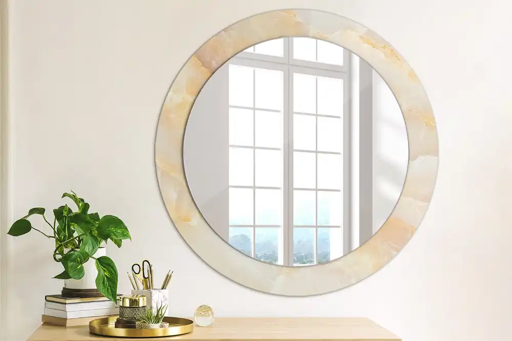 Miroir rond cadre avec impression onyx marbré