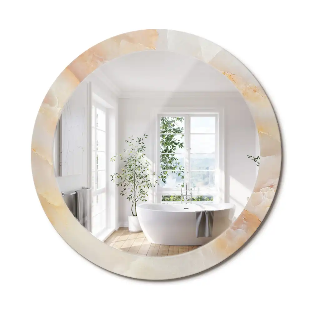 Miroir rond cadre avec impression onyx marbré
