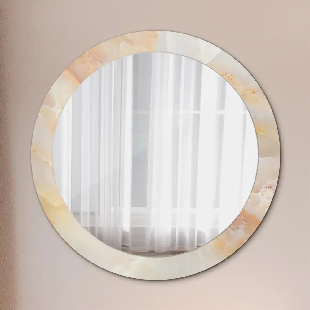 Miroir rond cadre avec impression onyx marbré