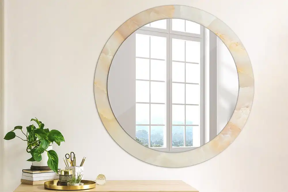 Miroir rond cadre avec impression onyx marbré