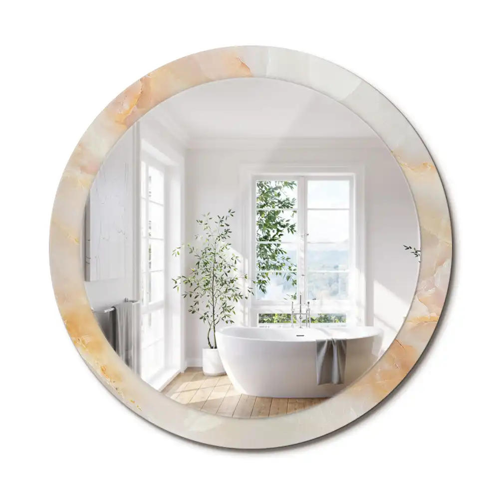 Miroir rond cadre avec impression onyx marbré