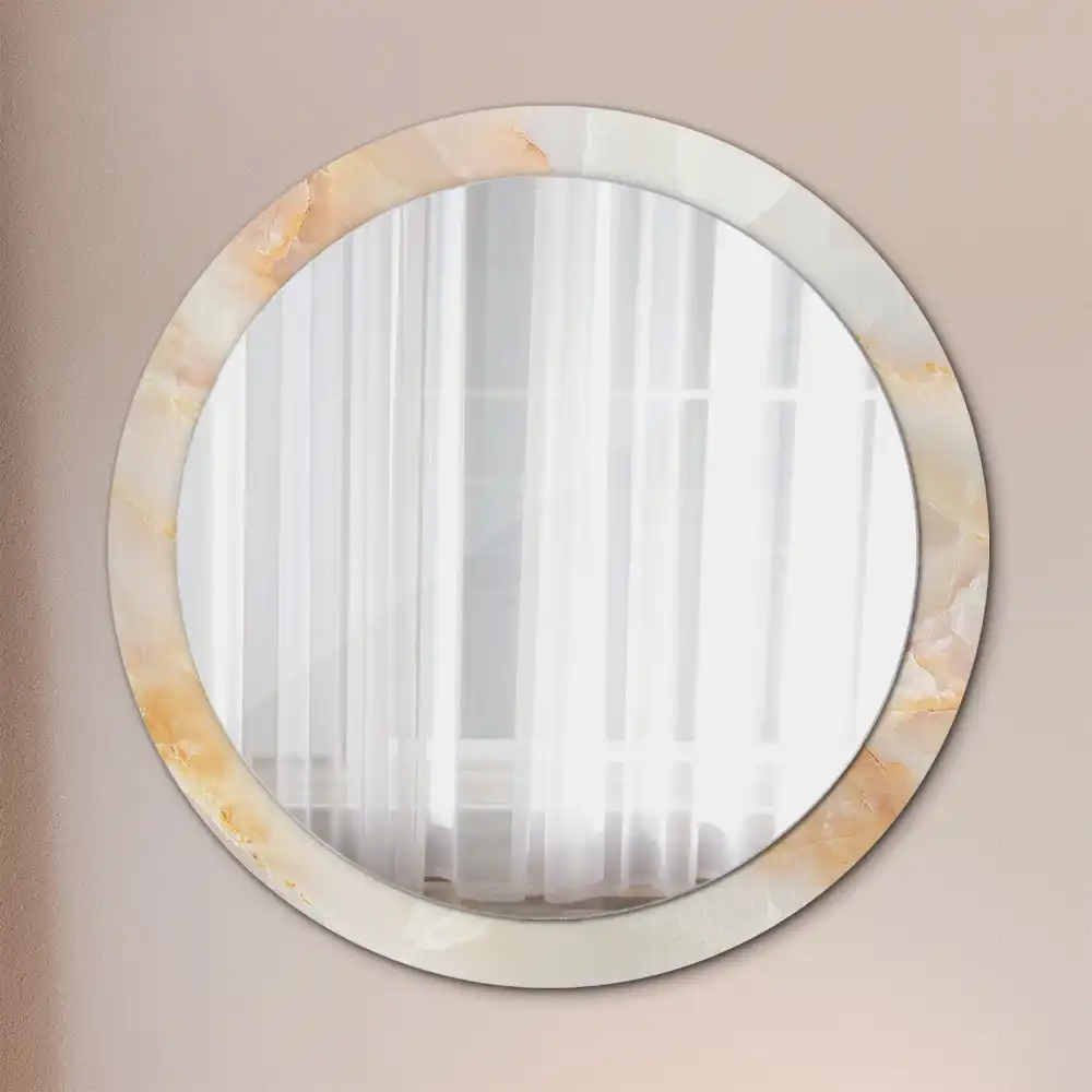 Miroir rond cadre avec impression onyx marbré