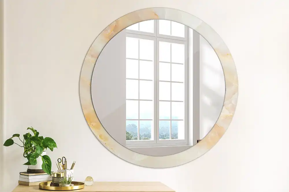 Miroir rond cadre avec impression onyx marbré