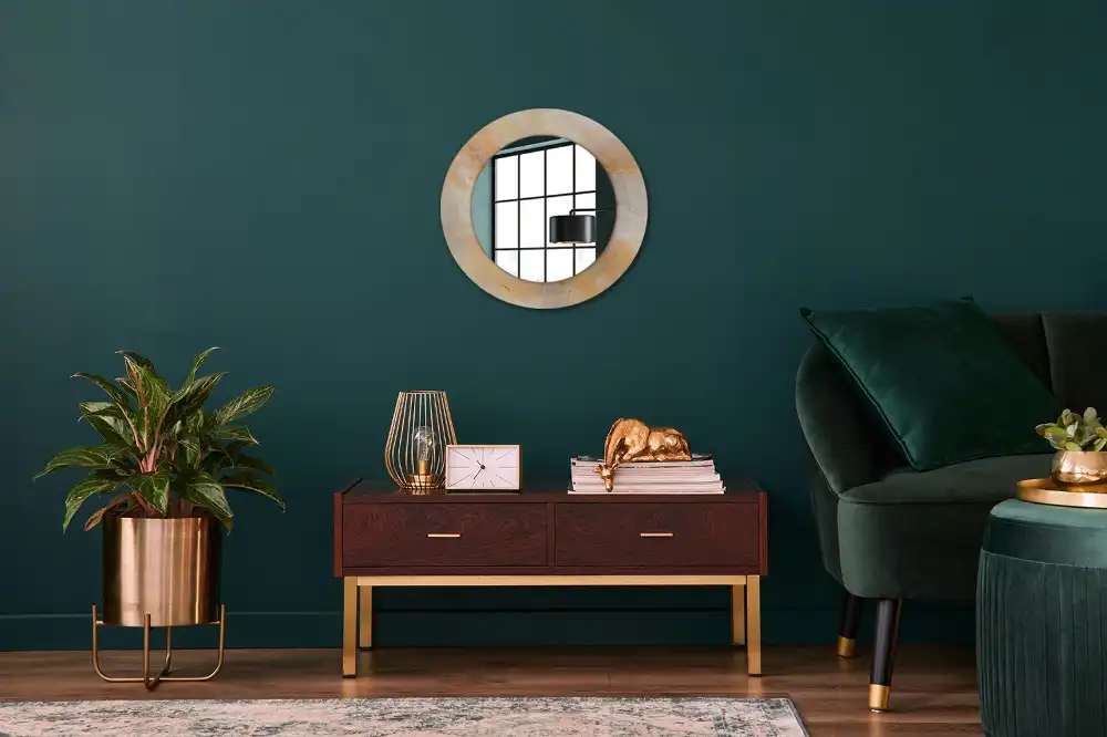Miroir rond cadre avec impression onyx marbré