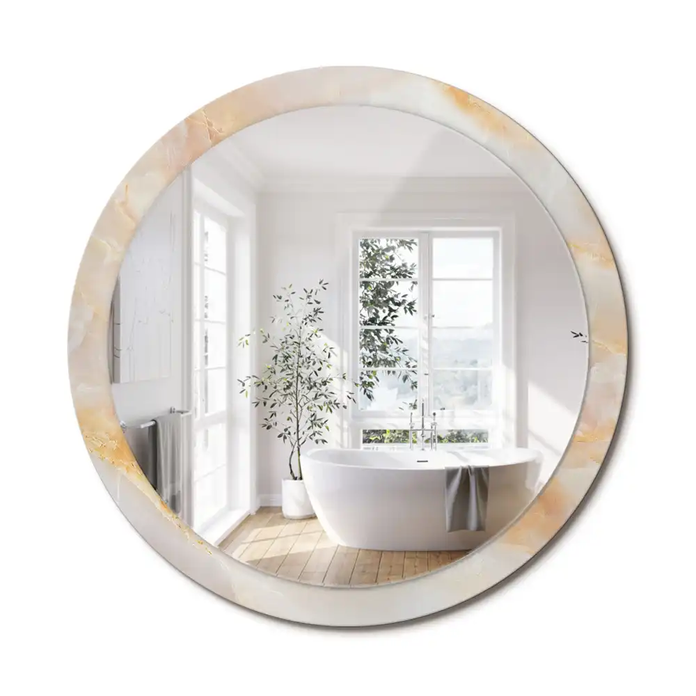 Miroir rond cadre avec impression onyx marbré