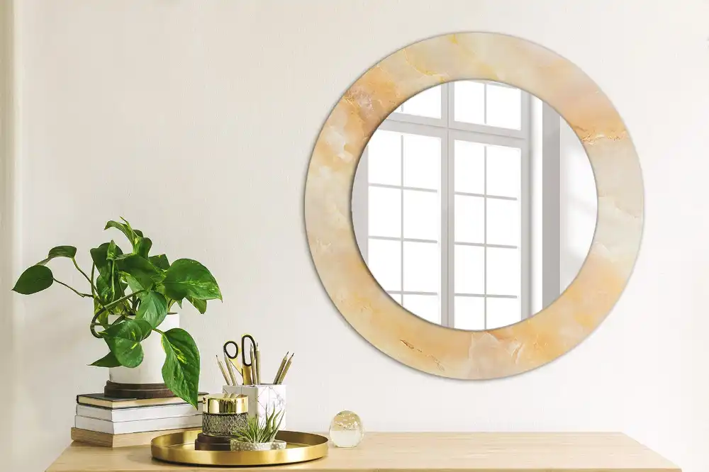 Miroir rond cadre avec impression onyx marbré