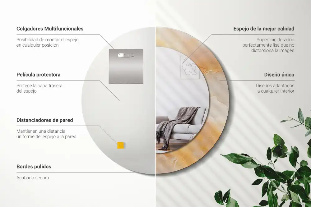 Miroir rond cadre avec impression onyx marbré