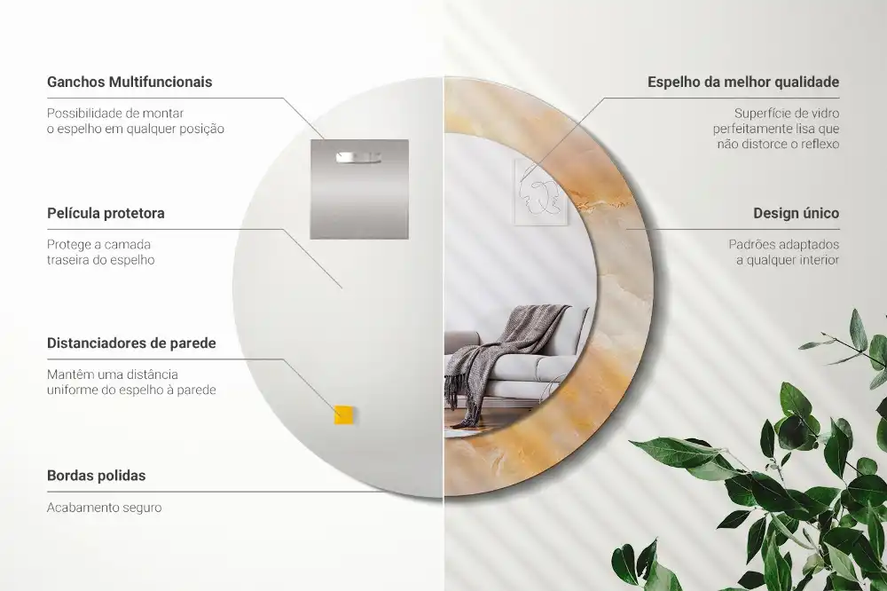Miroir rond cadre avec impression onyx marbré