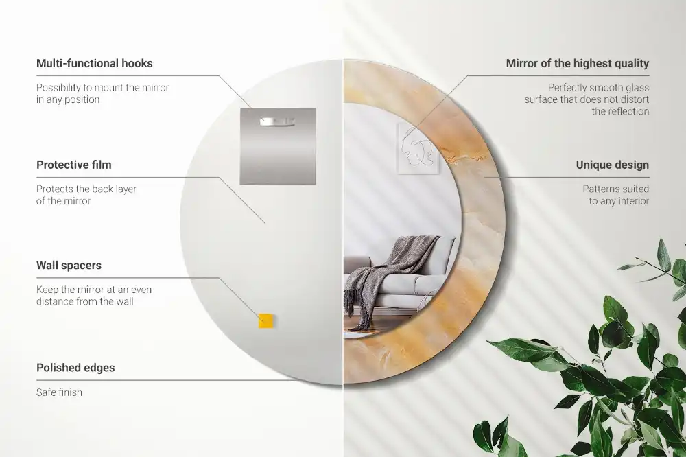 Miroir rond cadre avec impression onyx marbré