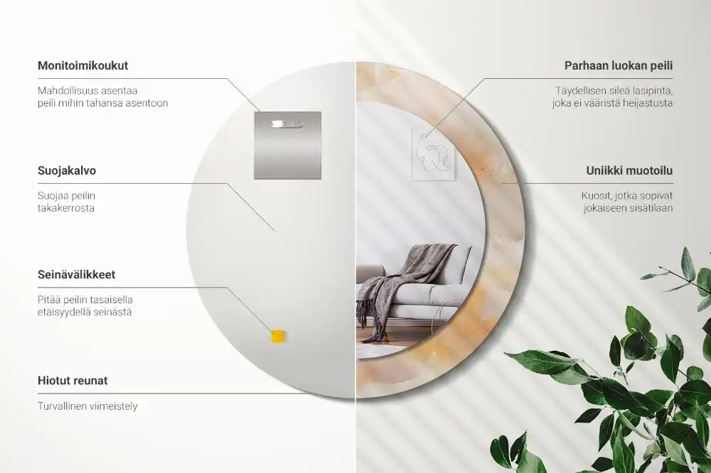 Miroir rond cadre avec impression onyx marbré